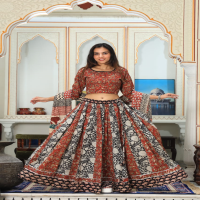 Artisanal Handblock Printed Cotton Lehenga Sets