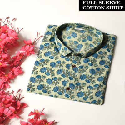 Hand-Block Printed Floral Cotton Shirt