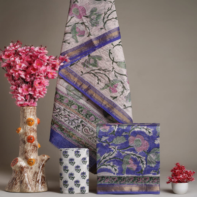 Exclusive Zari Handcrafted Maheshwari Silk with Block Print