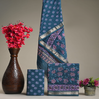 Exclusively Printed Maheshwari Silk with Zari Accent