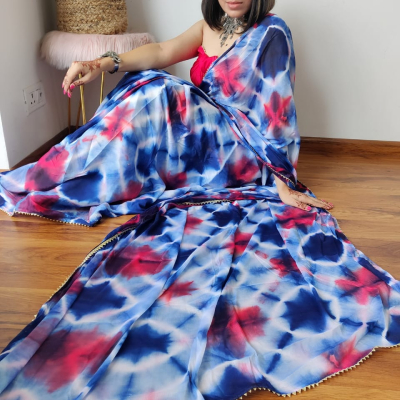 Marvelous Blue & Pink Colored Saree