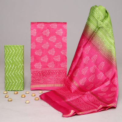Luxurious Chanderi Silk Suit with Hand Block Print and Dupatta
