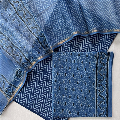 Traditional Block Print Kota Doria Silk Suit Set