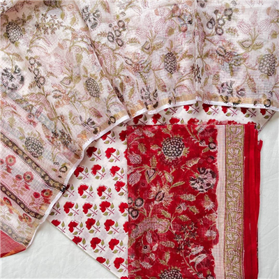 Ethnic Handblock Kota Suit with Cotton Bottom