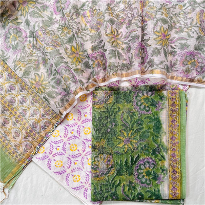 Designer Handblock floral Kota Suit with Multi Colors