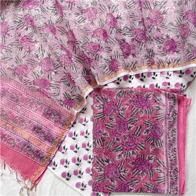 Stylish Block Printed Kota Cotton Silk Suit
