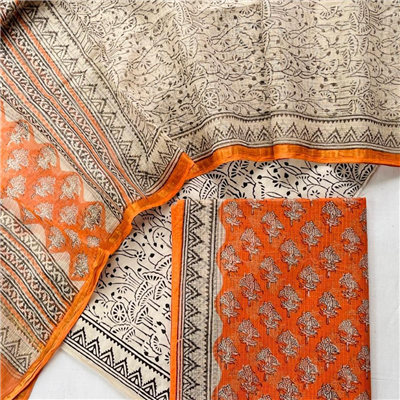 Ethnic Handblock Suit in Kota Silk Cotton