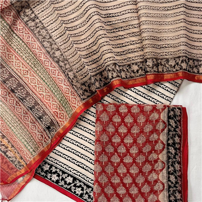 Premium Handprinted Kota Cotton Suit with Dupatta