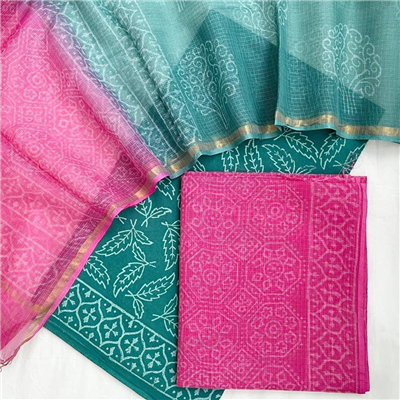 Bold Block Print Silk Cotton Kota Suit