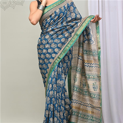 Elegant Blue Maheshwari Silk Saree Design