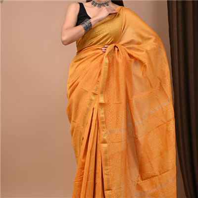 Radiant Golden Yellow Block Print Saree