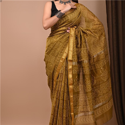Earthy Golden Yellow Saree with Self-Colored Prints