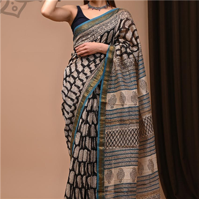 Elegant Black and White Printed Saree with Tribal Pallu