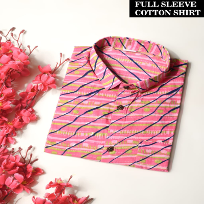 Vibrant Pink and Multi-Colored Leheriya Print Cotton Shirt
