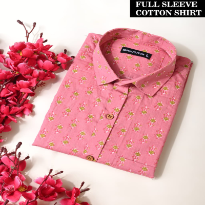 Pink and Green Floral Hand-Block Printed Cotton Shirt