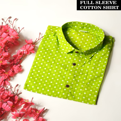 Lime Green and White Polka Dot Cotton Shirt