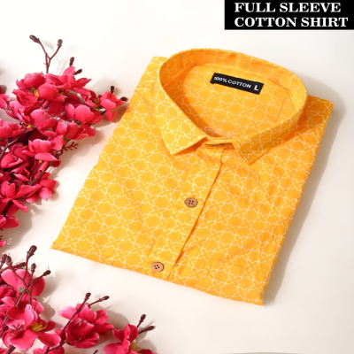 Mustard Yellow and White Hand-Block Printed Cotton Shirt
