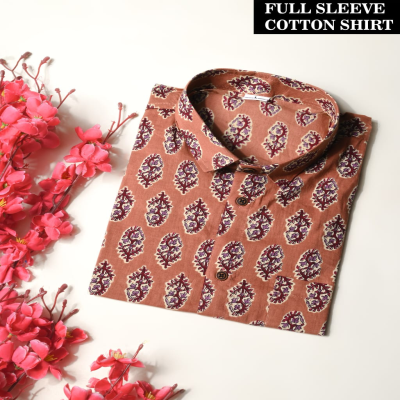 Rust Brown and Purple Hand-Block Printed Cotton Shirt