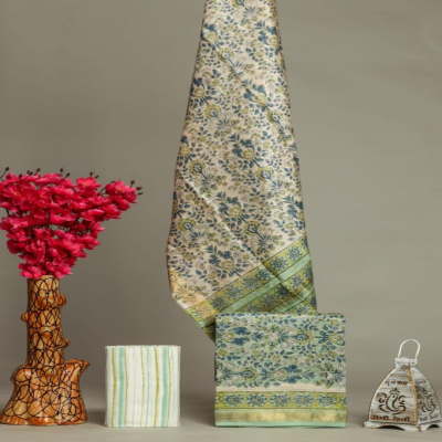 Trendy Hand Block Printed Maheshwari Silk Zari Border Suits Pieces