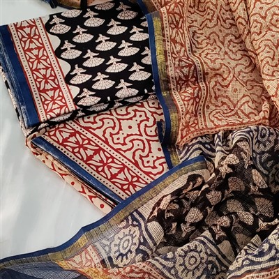 Hand Block Printed Cotton Suit with Kota Doria Dupatta