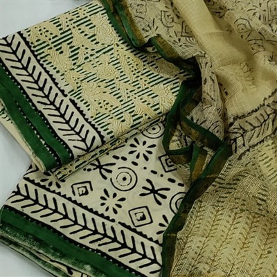 Hand Block Printed Cotton Ethnic Suit with Kota Doria Dupatta