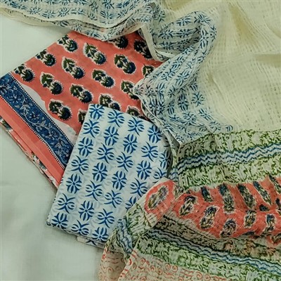 Hand Block Printed Cotton Suit with Kota Doria Dupatta