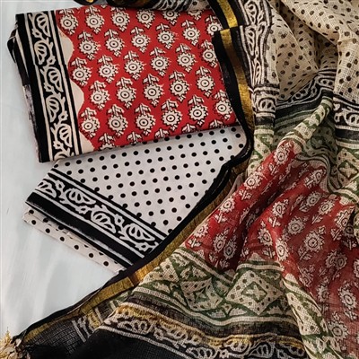 Hand Block Printed Cotton Suit with Kota Doria Dupatta