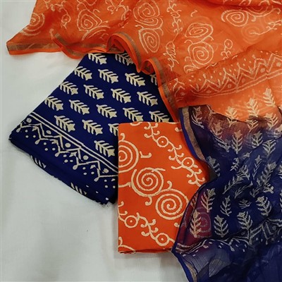 Hand Block Printed Ethnic Cotton Suit with Kota Doria Dupatta