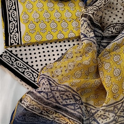 Handcrafted Floral Cotton Suit with Kota Doria Dupatta