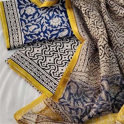 Hand Block Printed Cotton Suit with Kota Doria Dupatta Set