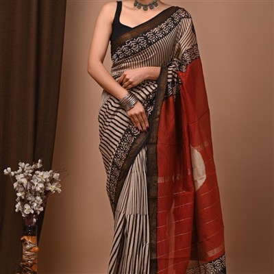 Handwoven Maheshwari Silk Striped Saree