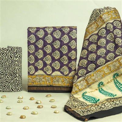 Hand Block Printed Chanderi Silk Dress Material Set with Dupatta