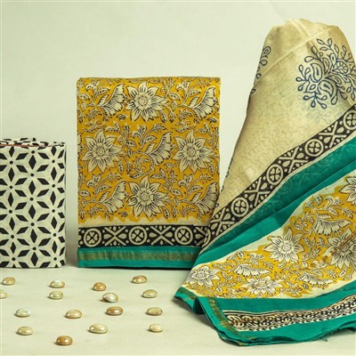 Handcrafted Chanderi Silk Dress Material Set with Silk Dupatta