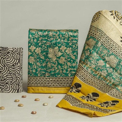 Hand Block Printed Chanderi Silk Dress Material Set with Dupatta