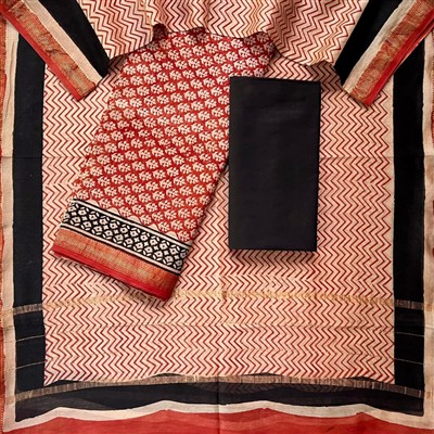 Bagru Print Maheshwari Silk Ethnic Suit Fabric Set