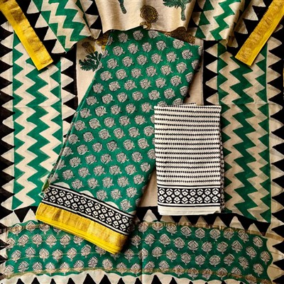 Bagru Print Maheshwari Silk Ethnic Wear Fabric Set