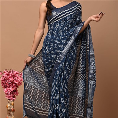 Silver Lining Geometric Elegance Linen Saree