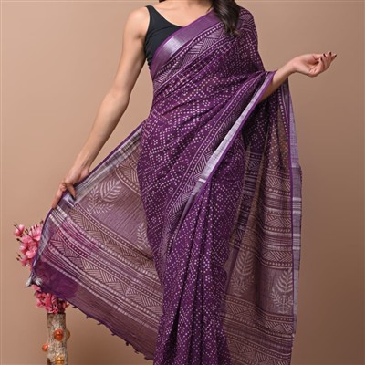 Ethereal Lavender Blossom Linen Saree Set