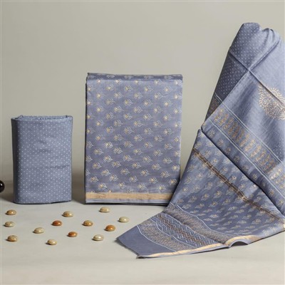 Golden Floral Chanderi Silk Dress Material Set