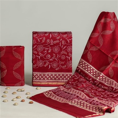 Gold-Infused Maroon Chanderi Silk Ensemble Set