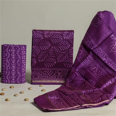 Lavender Leaf Hand Block Chanderi Silk Set