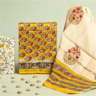 Chanderi Silk Floral Bliss Dress Materials Set