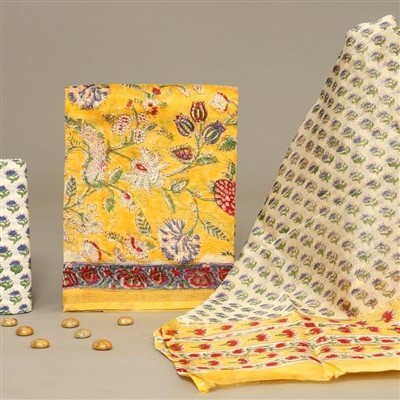 Chanderi Silk Floral Delight Dress Material Set