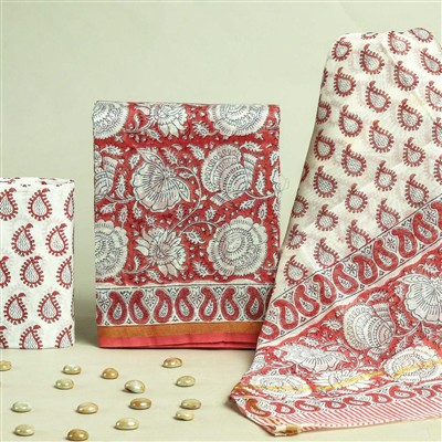 Crimson Paisley Chanderi Silk Dress Set