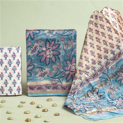 Chanderi Silk Floral Bliss Dress Material Set