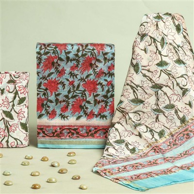 Handcrafted Chanderi Silk Floral Ensemble Set