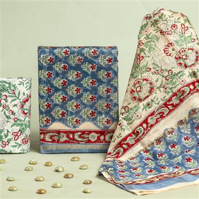 Chanderi Silk Floral Symphony Dress Material Set