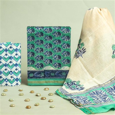 Chanderi Silk Enchantress Floral Dress Materials Set