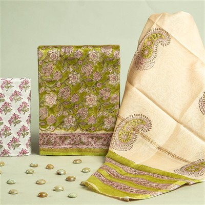 Chanderi Silk Floral Bliss Dress Material Set
