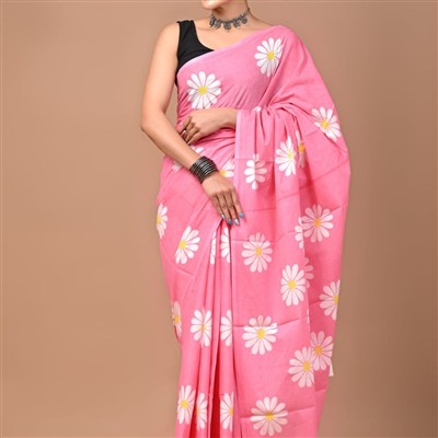 Daisy Bloom Cotton Mulmul Saree 5.5 Meters